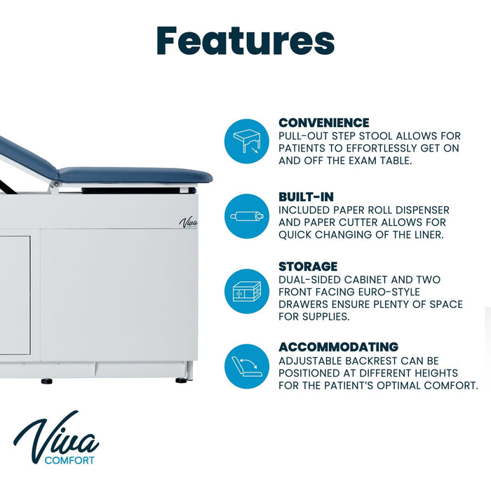Viva Comfort Premium Comfort Grande Steel Exam Table ADI996-09-S2-BLK - DENTAMED USA