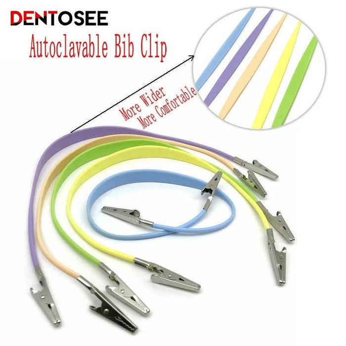 Dental Bib Clips Chain Autoclavable Silicone Dental Patient Clip Scarf Clip Napkin Holder Stainless Steel Dental Tools