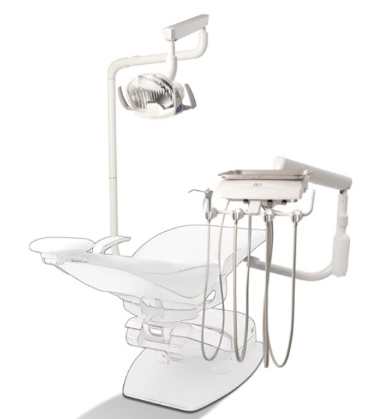 DCI Reliance Swing Mount Pole w/Auto Dental Unit & Light Pole White PN RS4000